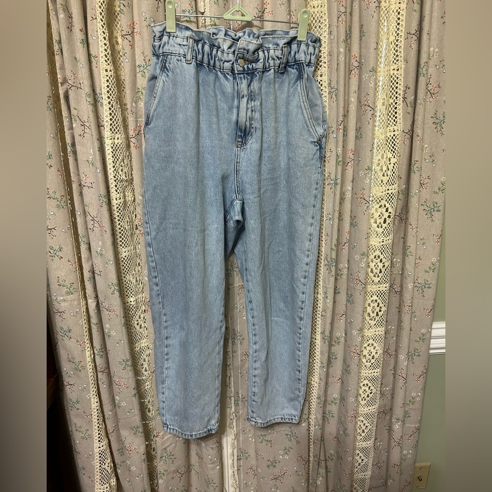 Zara High Rise Paperbag Jeans Women’s 6 Baggy Barrel Leg Medium Wash